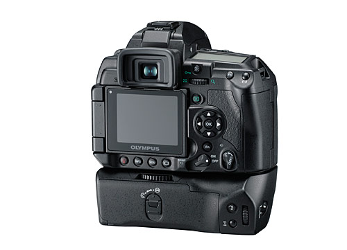 This rear view of the Olympus P-1 clearly shows a swing-out and tilt screen, confirming that the P-1 will have a live view mode.